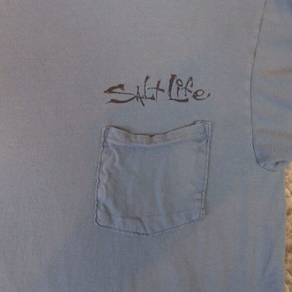 Salt Life Shirt Mens Medium Blue Short Sleeve Pocket Tee Crewneck Livin’ Salty - Picture 2 of 8